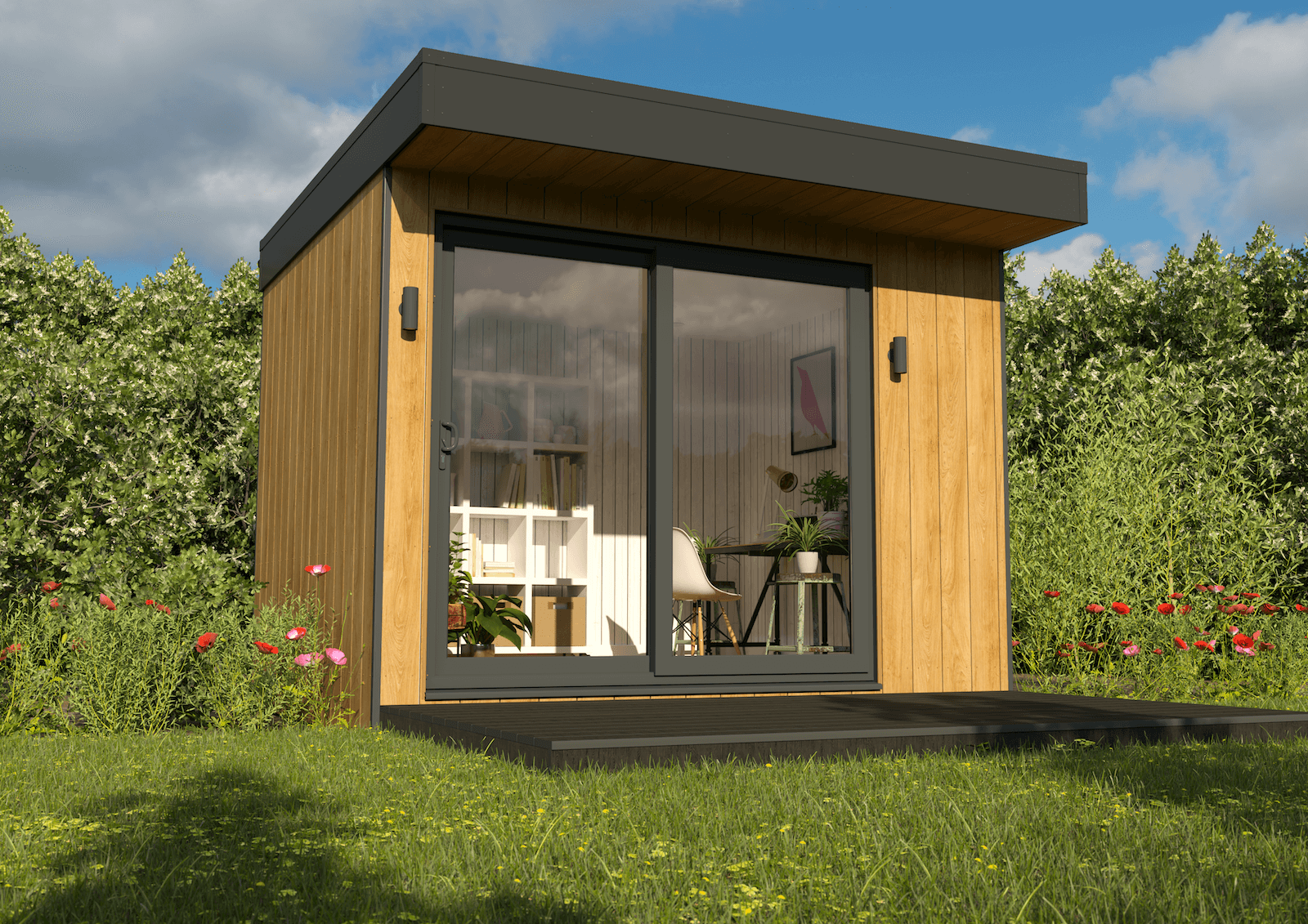 Garden room with black sliding patio doors