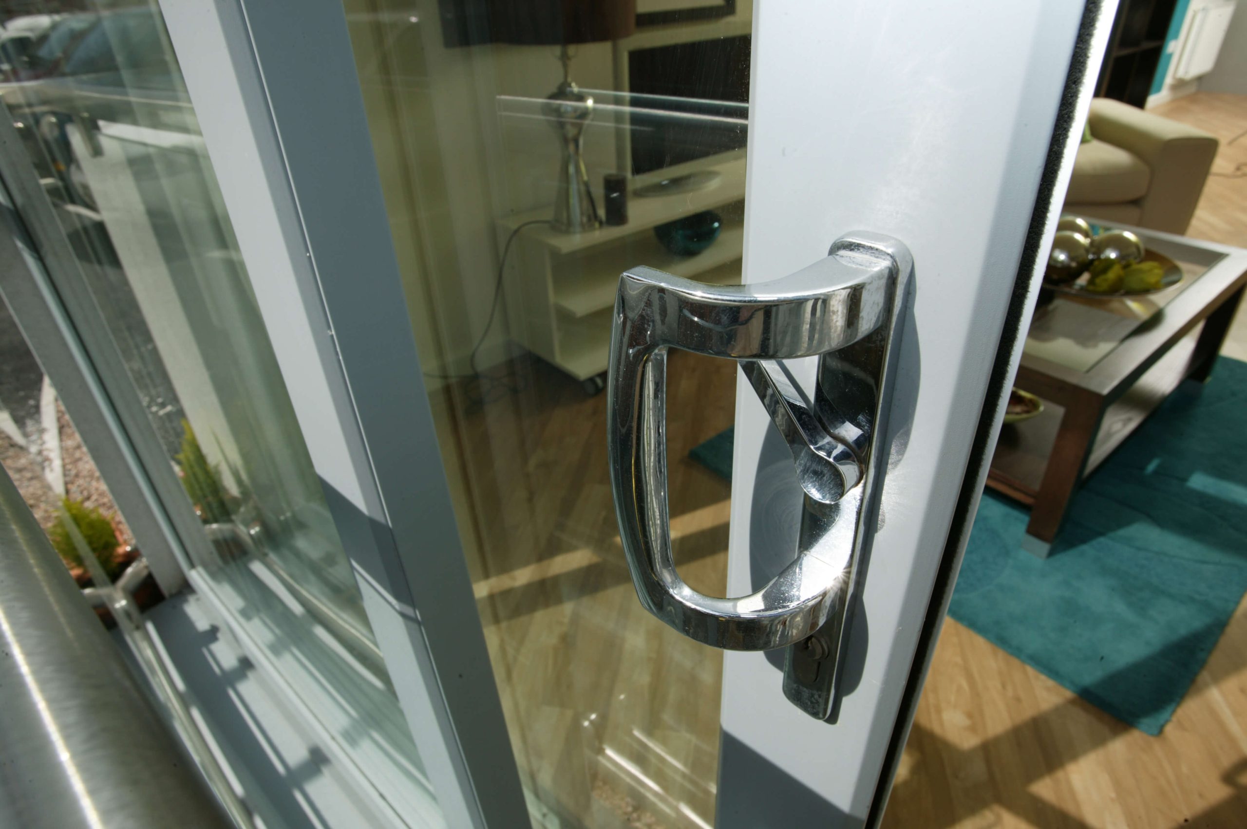 Close up of patio door handle